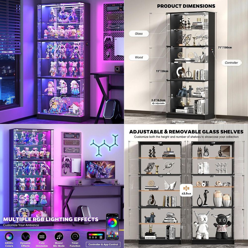 Lighting & Home Decor Studio - Display Cabinet with Glass Doors, 6Tier