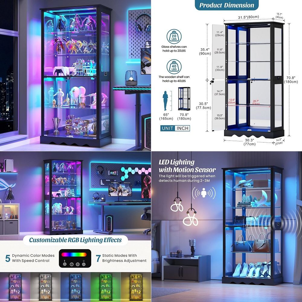 Lighting & Home Decor Studio - Display Cabinet with Glass Doors, 6Tier