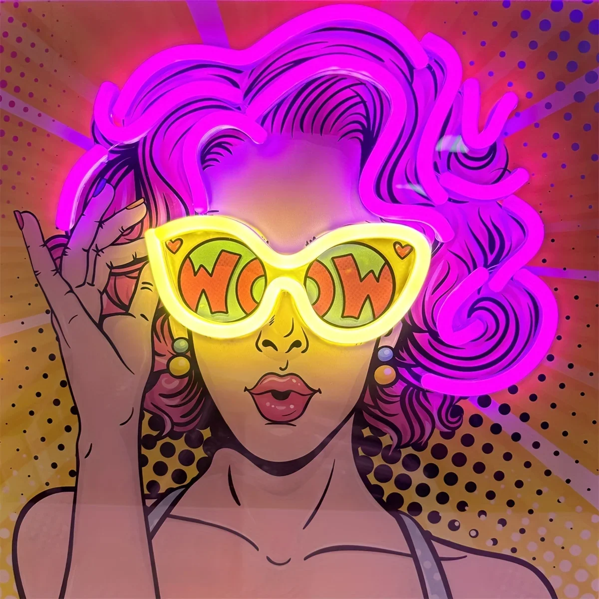 Wow Lady Pop Art LED Neon Sign - Outdoor Lighting Decor Wow ulasan dan harga
