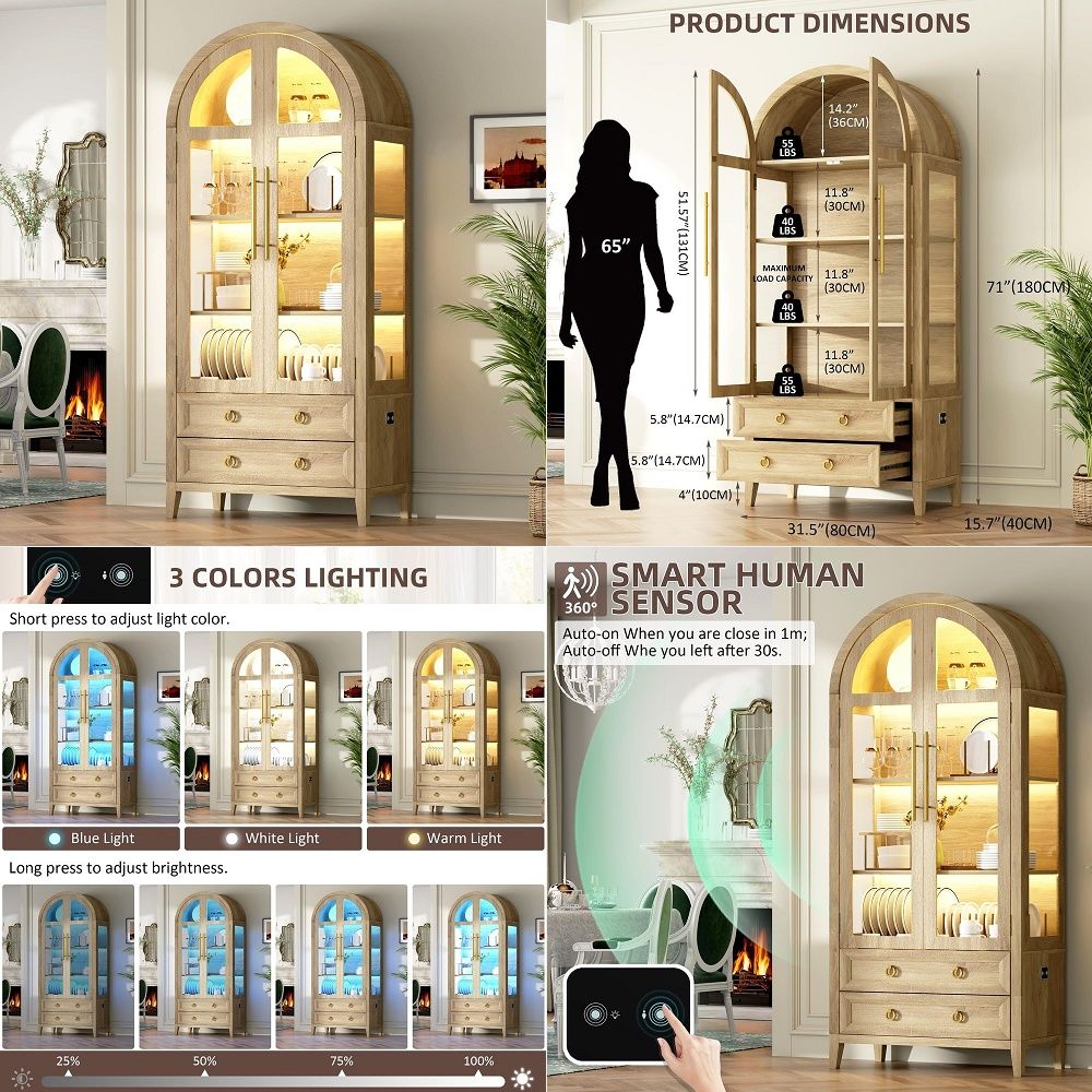 71 Arched Curio Cabinet with G - Lighting & Home Decor Studio ulasan dan harga