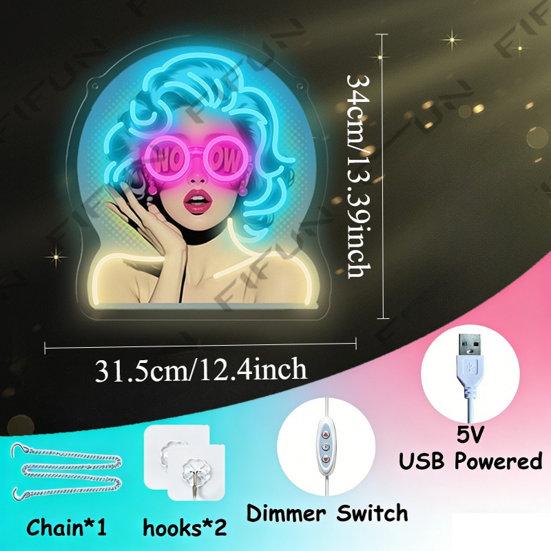 WOW Curl Girl Neon Sign UV Pri - Outdoor Lighting Decor Wow ulasan dan harga