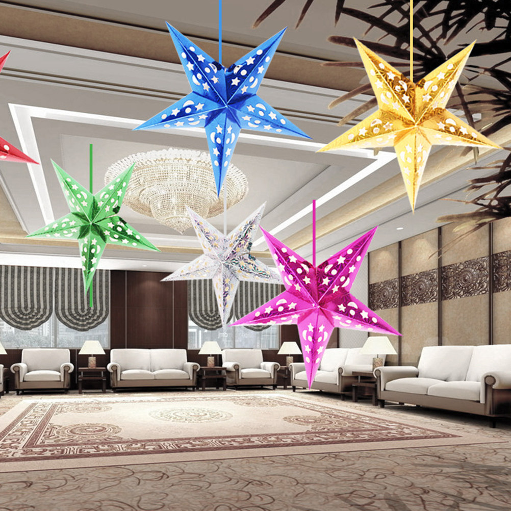 5Pcs 45Cm Shiny Paper Star Lam - Outdoor Lighting Wedding Decor ulasan dan harga
