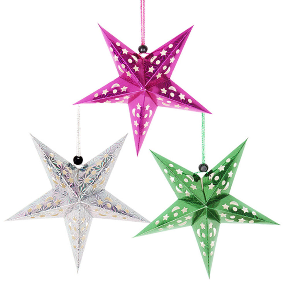 5Pcs 45Cm Shiny Paper Star Lam - Outdoor Lighting Wedding Decor ulasan dan harga