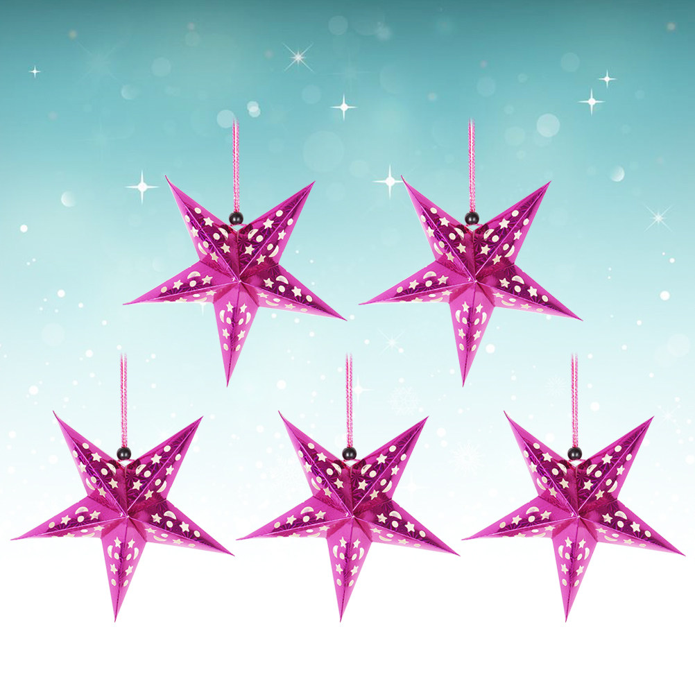 5Pcs 45Cm Shiny Paper Star Lam - Outdoor Lighting Wedding Decor ulasan dan harga